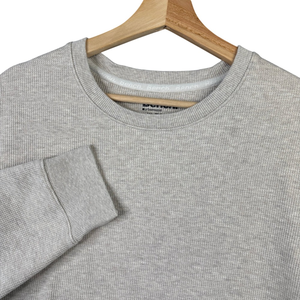 Bench Urbanwear Mens Size XL Waffle Knit Bonded Fleece Crewneck Sweatshirt Grey